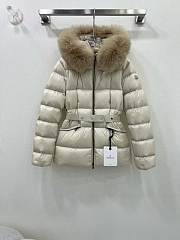 Colestore Moncler Women's Boed Down Jacket with Shearling Hood Trim Black White - 1