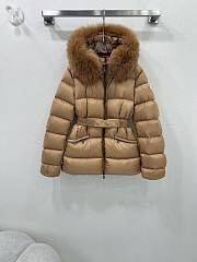 Colestore Moncler Women's Boed Down Jacket with Shearling Hood Trim Brown - 1