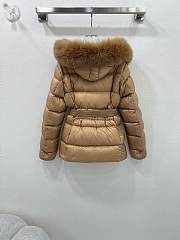 Colestore Moncler Women's Boed Down Jacket with Shearling Hood Trim Brown - 5