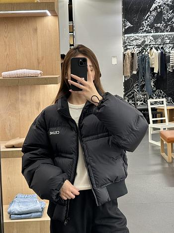 Colestore  Celine Cropped down jacket with celine print in lightweight matte nylon Black