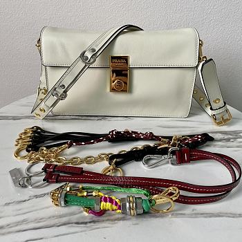 Colestore Women Prada Soft Sound small Leather shoulder bag White 24 x 13.5 x 6 cm