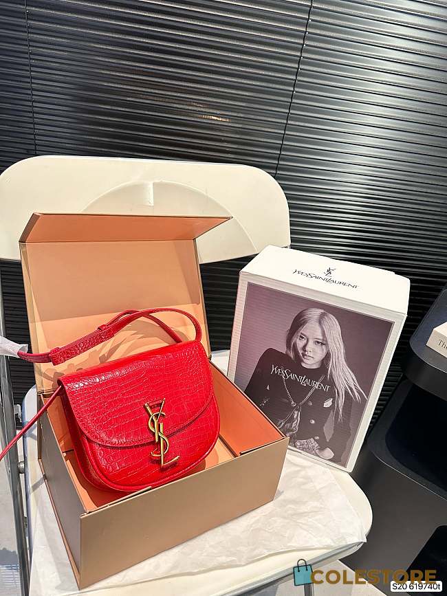 Colestore Saint Laurent YSL Kaia Small Satchel in Shiny Crocodile-Embossed Leather Red 18 x 16 cm - 1
