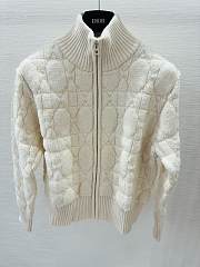 Colestore Dior Macrocannage Zipped Cardigan White Wool And Cashmere-Blend Knit White - 1