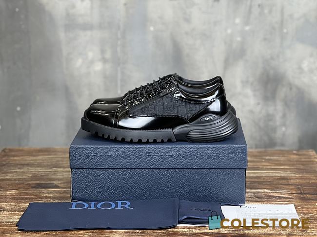 Colestore Dior Combat Derby Shoe Black Polished Calfskin and Dior Oblique Jacquard - 1