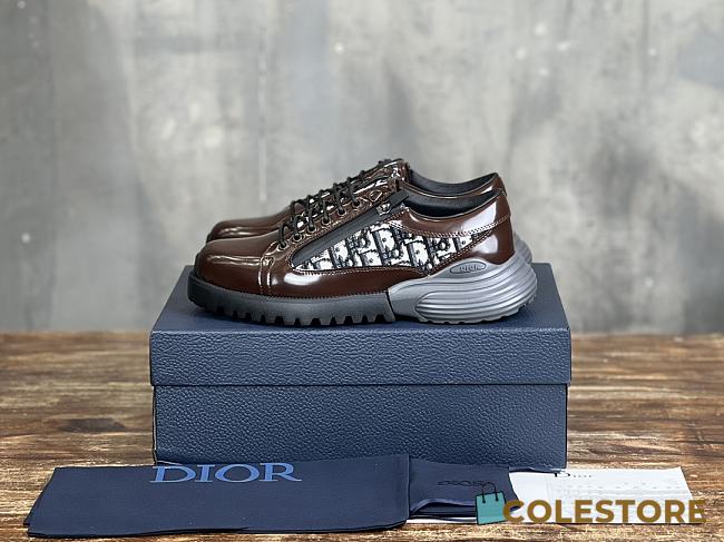 Colestore Dior Combat Derby Shoe Brown Polished Calfskin and Dior Oblique Jacquard - 1