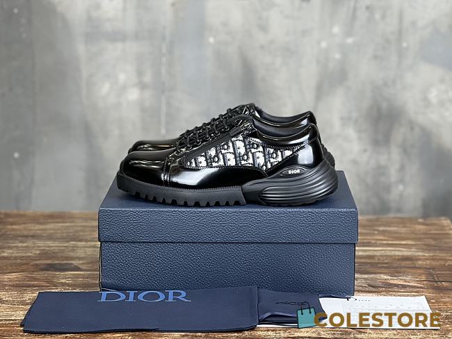 Colestore Dior Combat Derby Shoe Black Polished Calfskin and White Dior Oblique Jacquard - 1