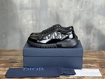 Colestore Dior Combat Derby Shoe Black Polished Calfskin and White Dior Oblique Jacquard