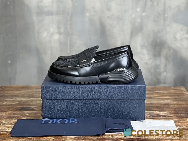 Colestore Dior Shoe Full Black Polished Calfskin Dior Oblique Jacquard Loafer - 1