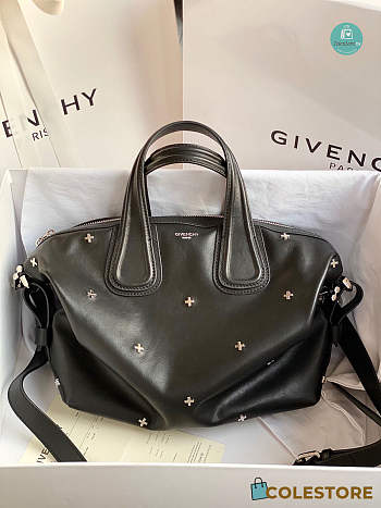 Colestore Givenchy Nightingale Black Calfskin Leather Metal Cross Studded Bag 28cm