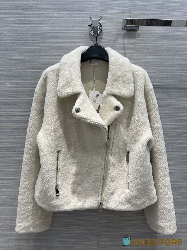 Colestore Brunello Cucinelli Goat Fur Biker Jacket White  - 1