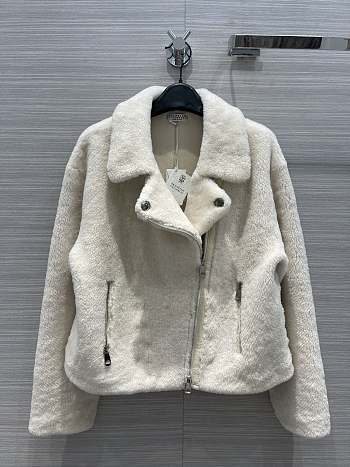 Colestore Brunello Cucinelli Goat Fur Biker Jacket White 