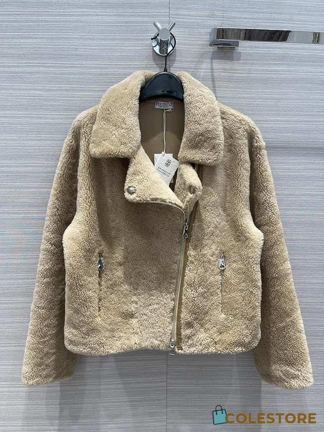 Colestore Brunello Cucinelli Goat Fur Biker Jacket Brown  - 1