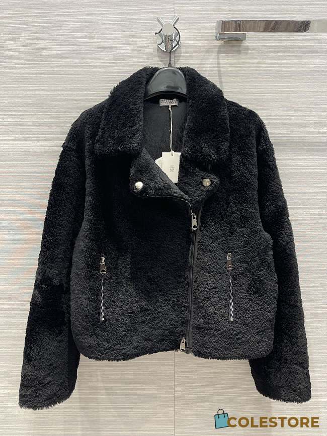 Colestore Brunello Cucinelli Goat Fur Biker Jacket Black - 1