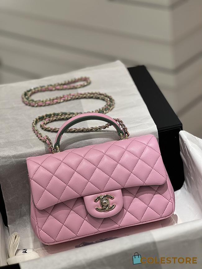 Colestore Chanel 23P Flap Bag Top Handle Pink And Green 20 x 9 x 13 cm - 1