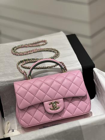 Colestore Chanel 23P Flap Bag Top Handle Pink And Green 20 x 9 x 13 cm
