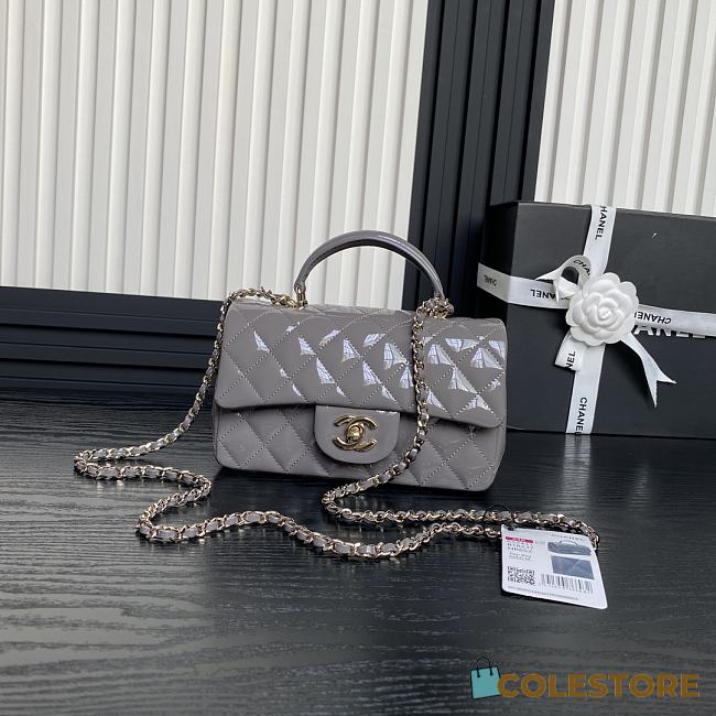Colestore Chanel 24K Flap Bag Mini Handle Shiny Leather Grey 20 cm - 1