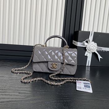 Colestore Chanel 24K Flap Bag Mini Handle Shiny Leather Grey 20 cm