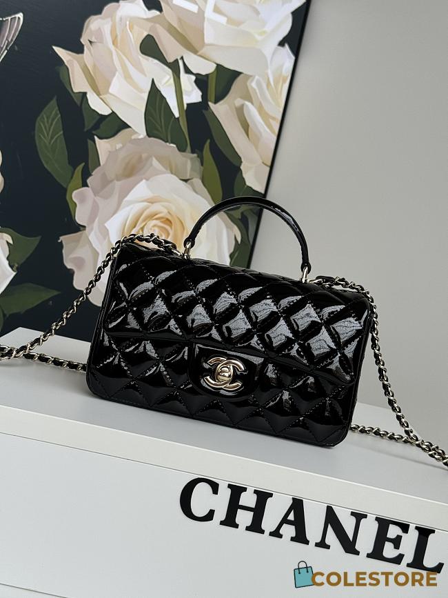 Colestore Chanel Mini Flap Bag Handle Shiny Leather Black 20 x 12 x 6 cm  - 1
