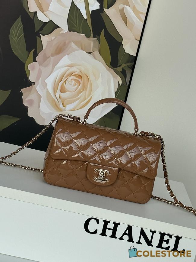 Colestore Flap Bag Mini Handle Shiny Leather Brown 20 x 12 x 6 cm - 1