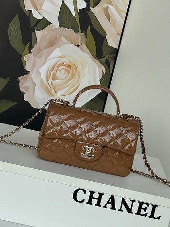 Colestore Flap Bag Mini Handle Shiny Leather Brown 20 x 12 x 6 cm