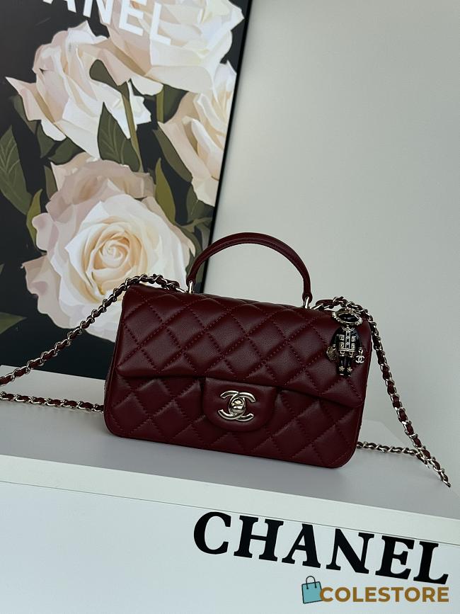 Colestore Chanel Mini Flap Bag Handle Top Rouge With Chain 20 x 12 x 6 cm - 1