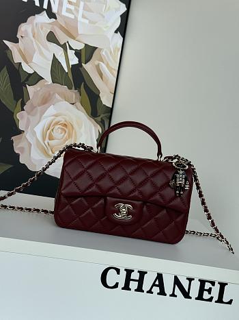 Colestore Chanel Mini Flap Bag Handle Top Rouge With Chain 20 x 12 x 6 cm