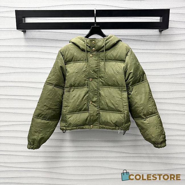 Colestore Celine Cropped Triomphe Down Jacket In Lightweight Nylon Green - 1