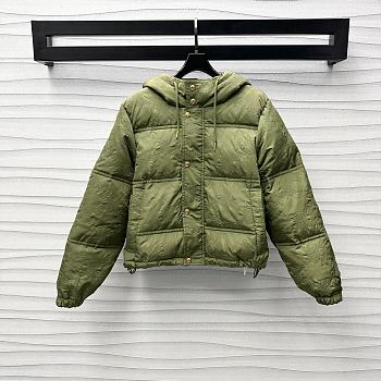 Colestore Celine Cropped Triomphe Down Jacket In Lightweight Nylon Green
