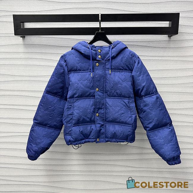 Colestore Celine Cropped Triomphe Down Jacket In Lightweight Nylon Blue  - 1