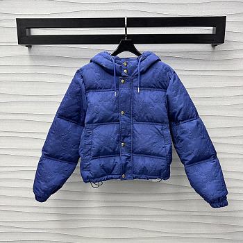 Colestore Celine Cropped Triomphe Down Jacket In Lightweight Nylon Blue 