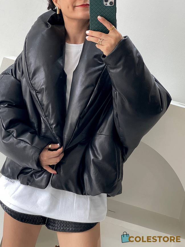 Colestore Saint Laurent YSL Cassandre Puffer Jacket In Lambskin Black  - 1