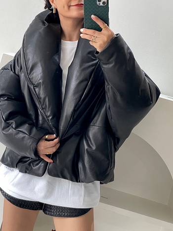 Colestore Saint Laurent YSL Cassandre Puffer Jacket In Lambskin Black 