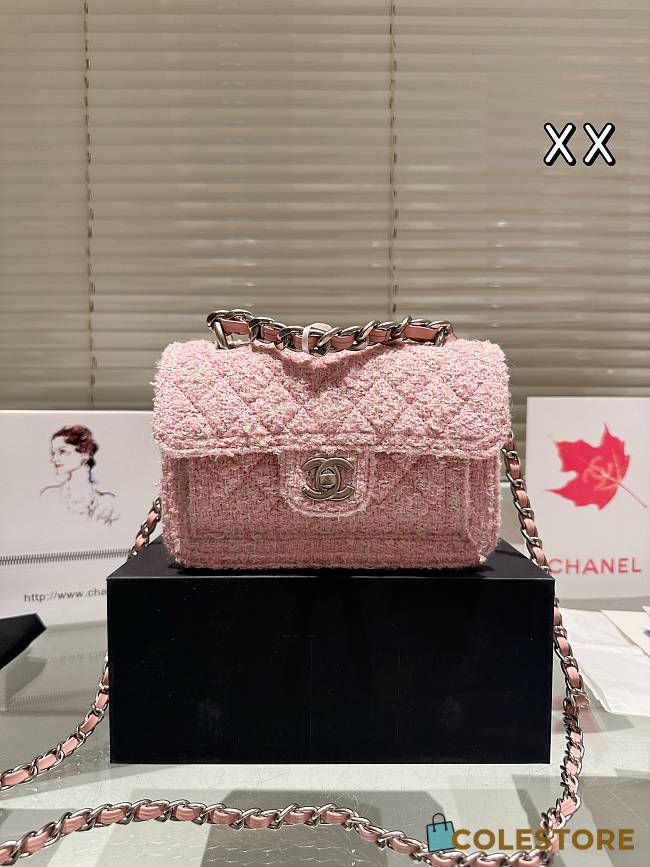 Colestore Chanel Flap Bag Tweed Pink 20 cm - 1