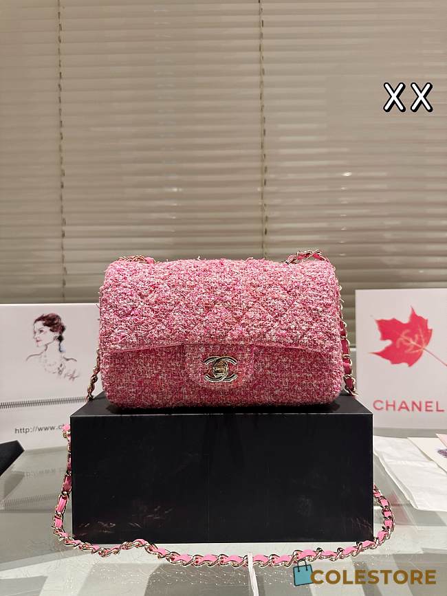 Colestore Chanel Flap Bag Tweed Hot Pink 20 cm - 1