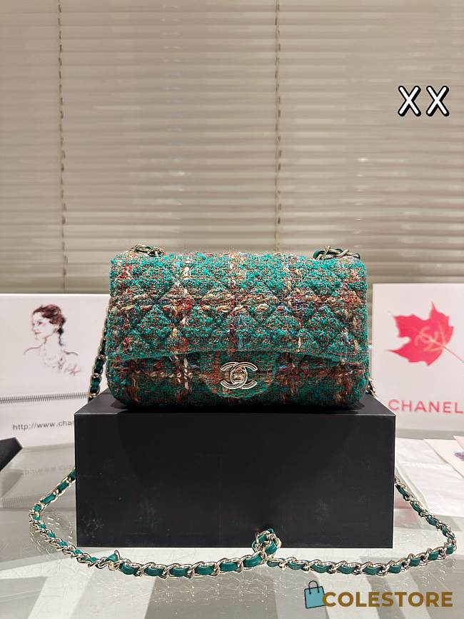 Colestore Chanel Flap Bag Tweed Caro Green 20 cm - 1