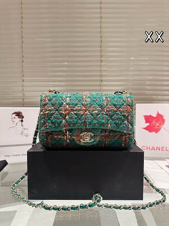 Colestore Chanel Flap Bag Tweed Caro Green 20 cm