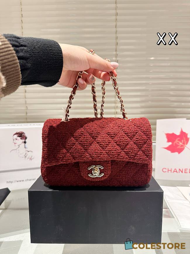 Colestore Chanel Flap Bag Tweed Rouge 20 cm - 1