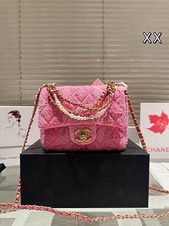 Colestore Chanel Flap Bag Tweed Pink 17cm