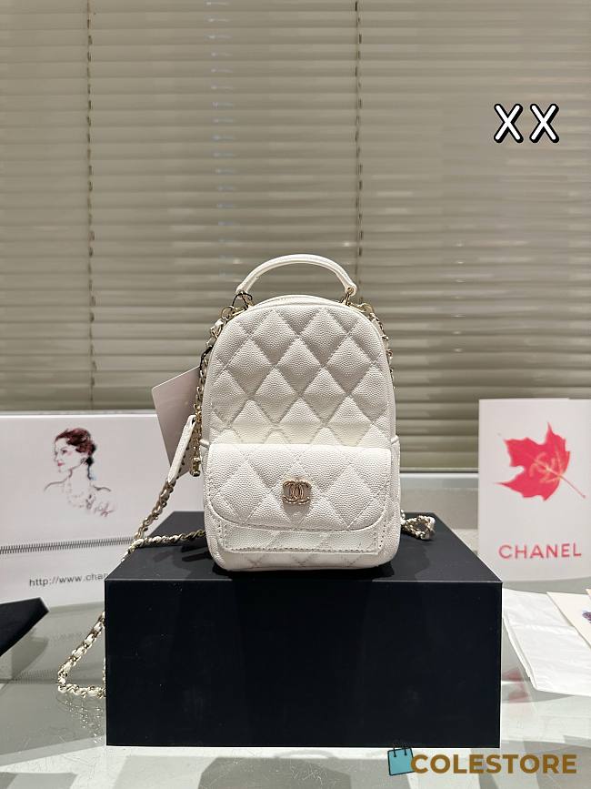 Colestore Chanel Backpack Caviar White 13 x 18 cm - 1