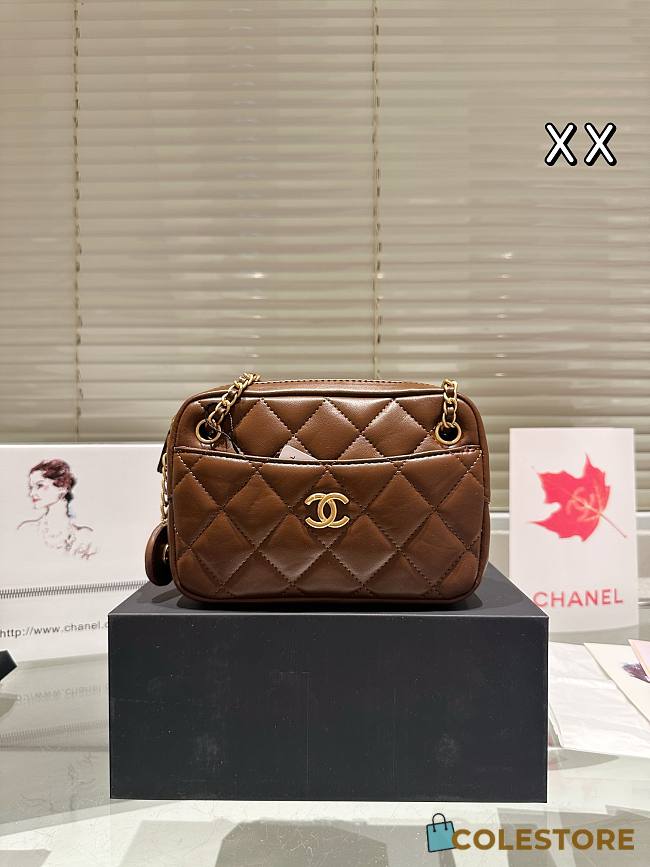 Colestore Chanel Mini Camera Case Shiny Lambskin & Gold-Tone Metal  Dark Brown 18 x 12 cm - 1