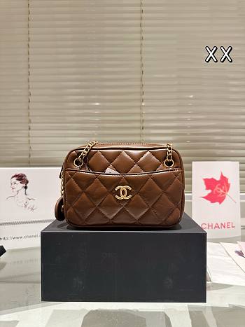 Colestore Chanel Mini Camera Case Shiny Lambskin & Gold-Tone Metal  Dark Brown 18 x 12 cm