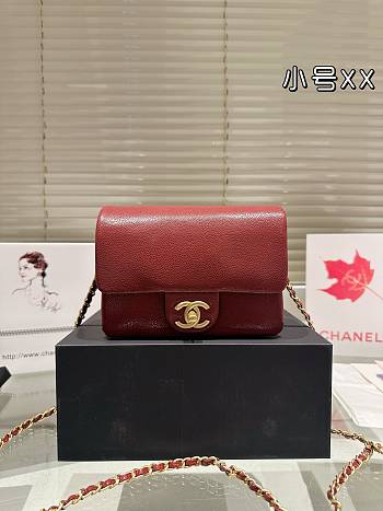 Colestore Small Flap Bag Grained Shiny Calfskin & Gold-Tone Metal Burgundy 17 x 12 cm