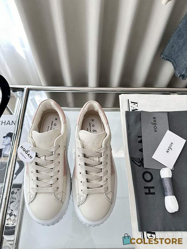 Colestore Hogan Logo Embroidered Low-top H-Stripes Sneakers White  - 1