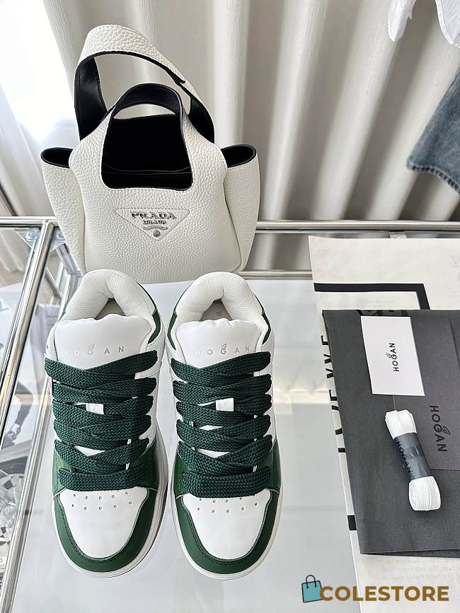 Colestore Hogan Logo Embroidered Low-top Chamallow Sneakers Green - 1