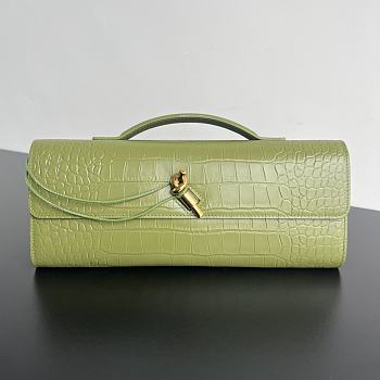 Colestore Bottega Veneta Women Long Clutch Crocodile Leather With Handle Green 31x13x3 cm