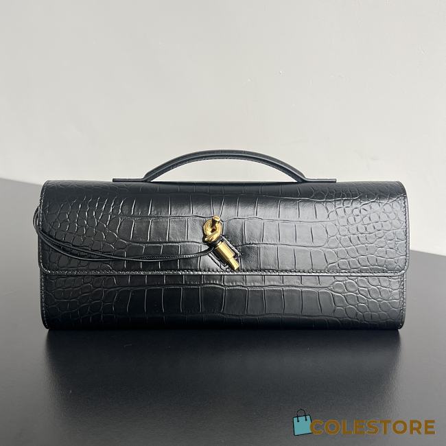 Colestore Bottega Veneta Women Long Clutch Crocodil Leather With Handle Black 31x13x3 cm - 1