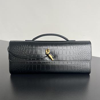 Colestore Bottega Veneta Women Long Clutch Crocodil Leather With Handle Black 31x13x3 cm