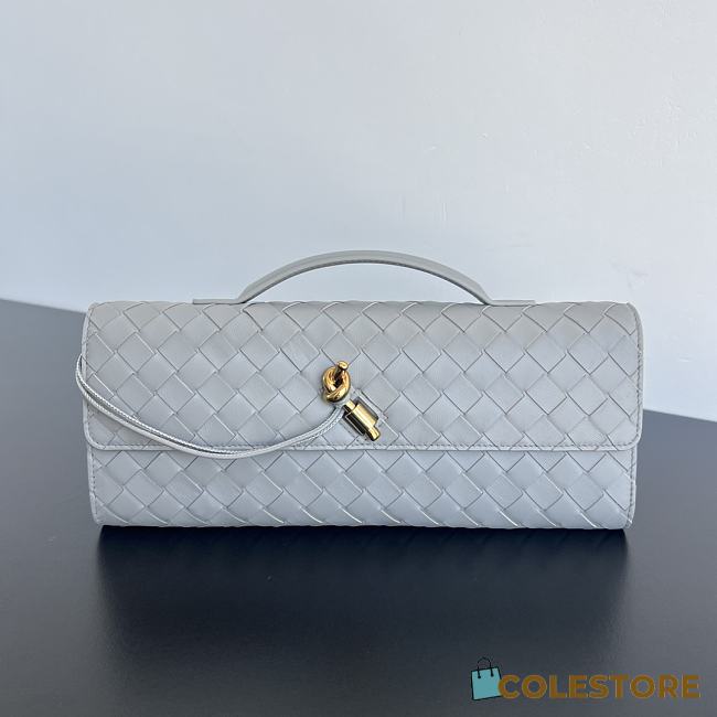 Colestore Bottega Veneta Women Long Clutch Andiamo With Handle Light Grey 31x13x3 cm - 1
