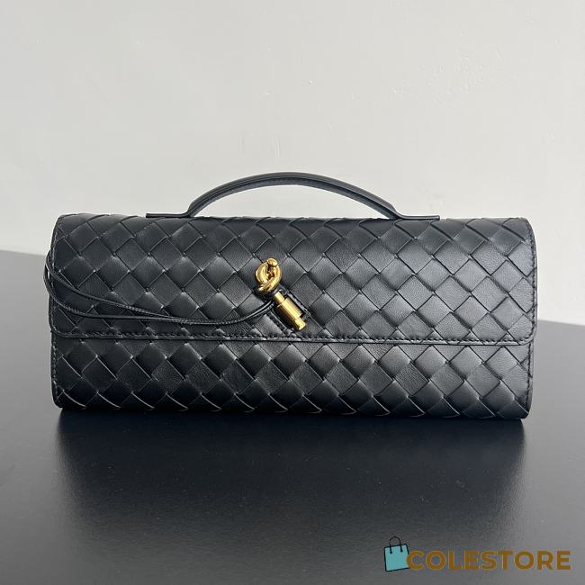 Colestore Bottega Veneta Women Long Clutch Andiamo With Handle Black 31x13x3 cm - 1