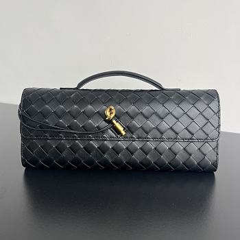 Colestore Bottega Veneta Women Long Clutch Andiamo With Handle Black 31x13x3 cm